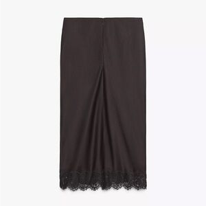 Zara Black Pencil Skirt with Lace Hem